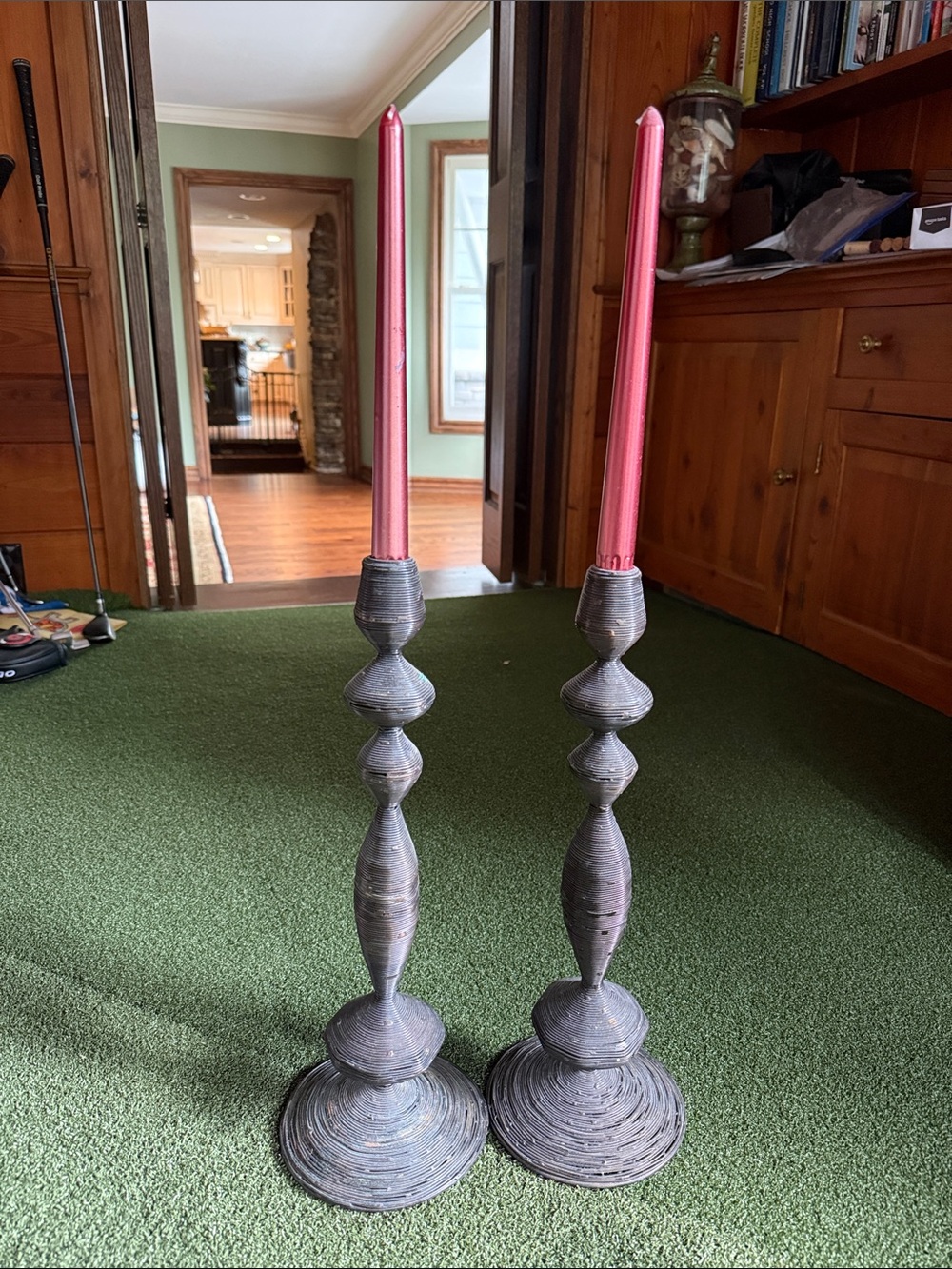 Pair of Rustic Black Metal Candlesticks – Farmhouse Decor